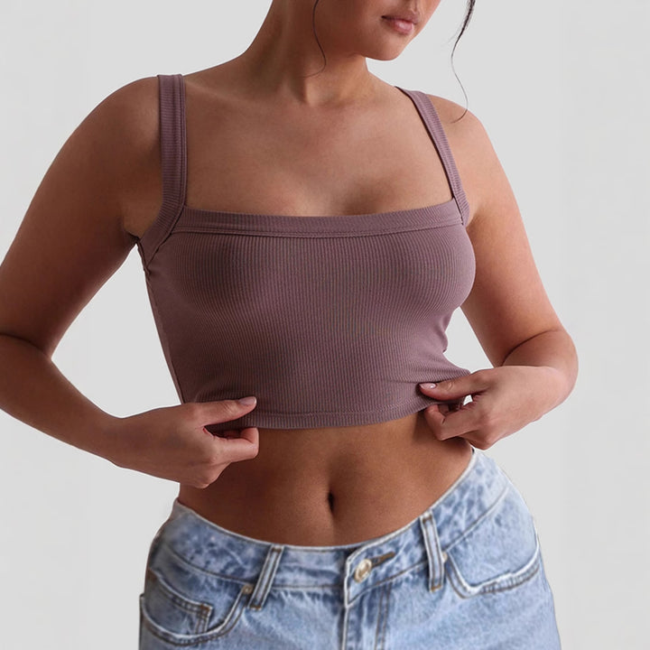 Damen figurbetontes Crop-Top mit breiten Trägern und Rippstruktur Drune