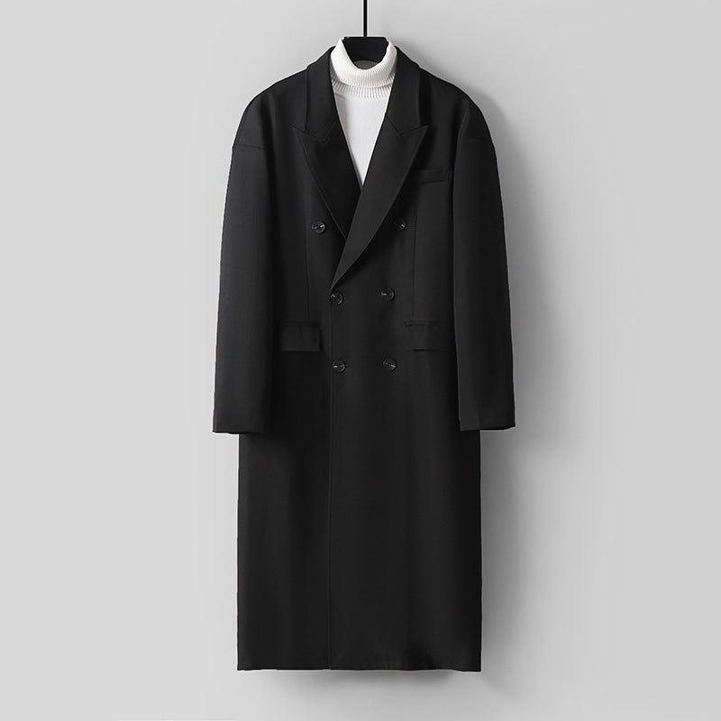 Herren Doppelreihiger Longline-Mantel aus Wollmix mit schmalem Schalkragen Drune