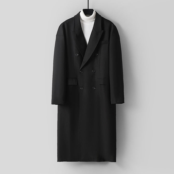 Herren Doppelreihiger Longline-Mantel aus Wollmix mit schmalem Schalkragen Drune