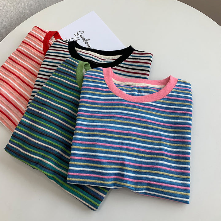 Damen Bequem Gestreiftes Kurzarm-T-Shirt Set Drune