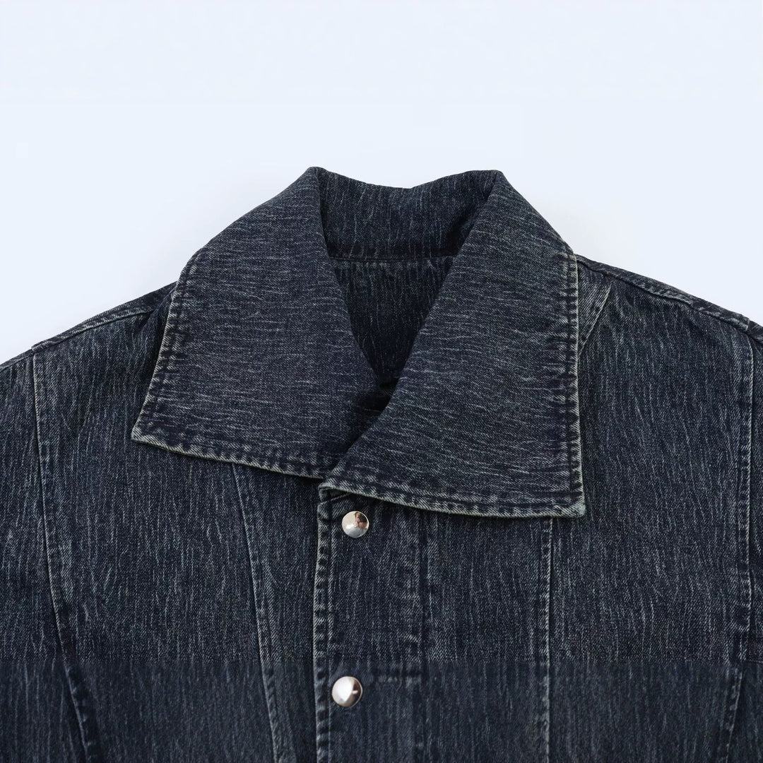 Damen Oversized-Jeansjacke mit großem Schalkragen und Used-Effekt Drune