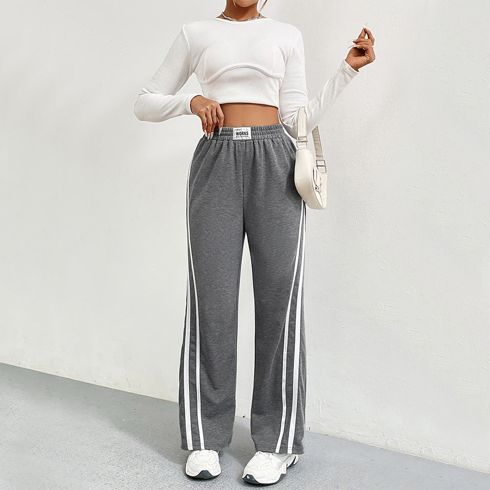 Damen Sportliche Freizeithose mit weitem Schnitt und kontrastierenden Streifen Drune