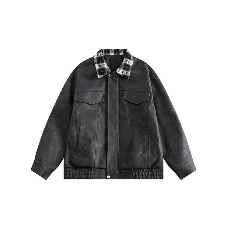 Herren Velourslederoptik Bomberjacke mit kariertem Hemdkragen, Pattentaschen und elastischem Saum Drune