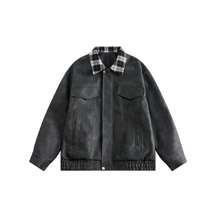 Herren Velourslederoptik Bomberjacke mit kariertem Hemdkragen, Pattentaschen und elastischem Saum Drune