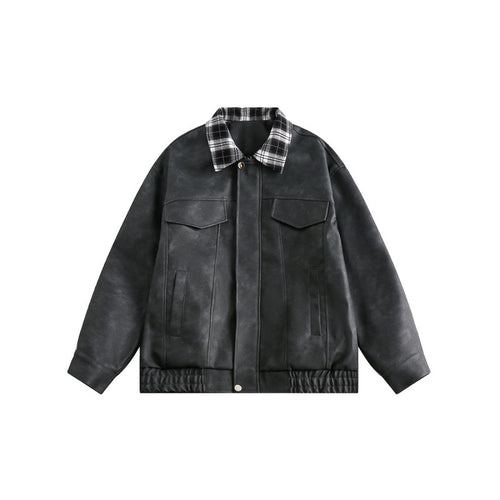 Herren Velourslederoptik Bomberjacke mit kariertem Hemdkragen, Pattentaschen und elastischem Saum Drune
