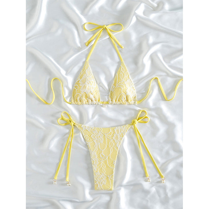 Damen Triangel-Bikini mit floralen Spitzenakzenten Drune