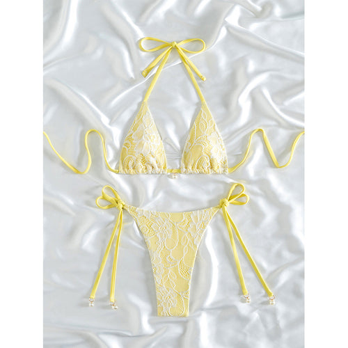 Damen Triangel-Bikini mit floralen Spitzenakzenten Drune