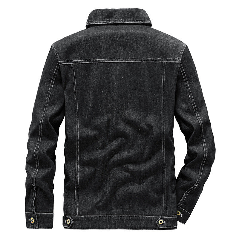 Herren Jeansjacke im Worker‑Stil mit Netzfutter und markanten Kontrastnähten Drune