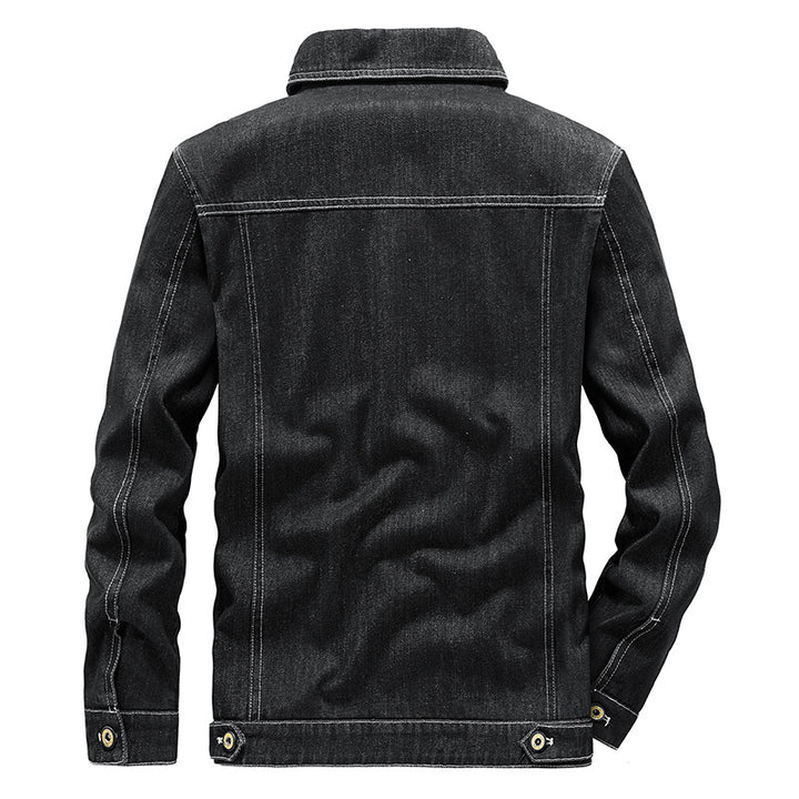 Herren Jeansjacke im Worker‑Stil mit Netzfutter und markanten Kontrastnähten Drune