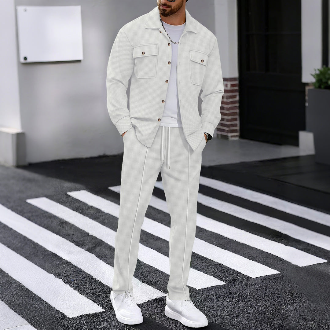Herren Waffelstruktur Hemdjacke und Relaxhose Set Drune