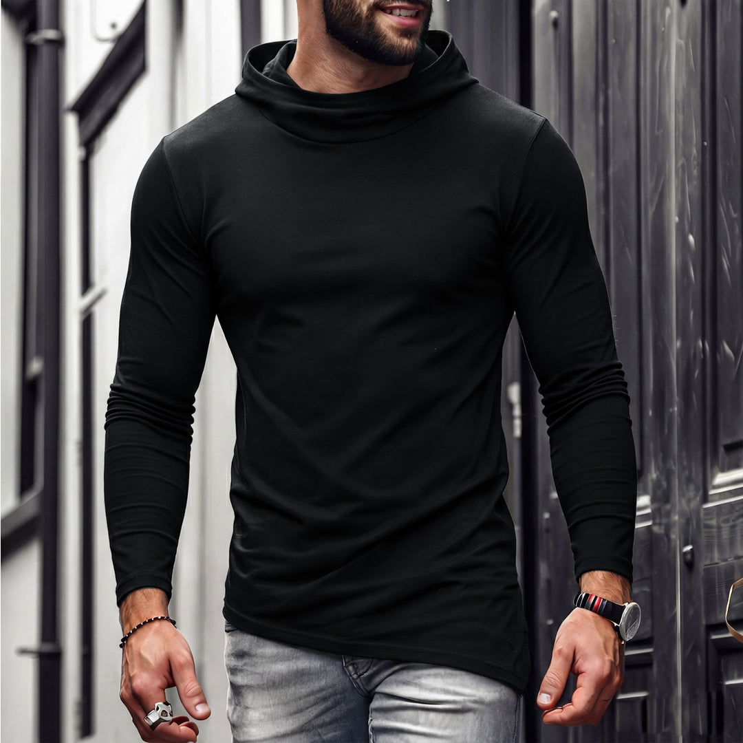 Herren Enganliegendes Langarmshirt mit hohem Schlauchkragen und asymmetrischem Saum Drune