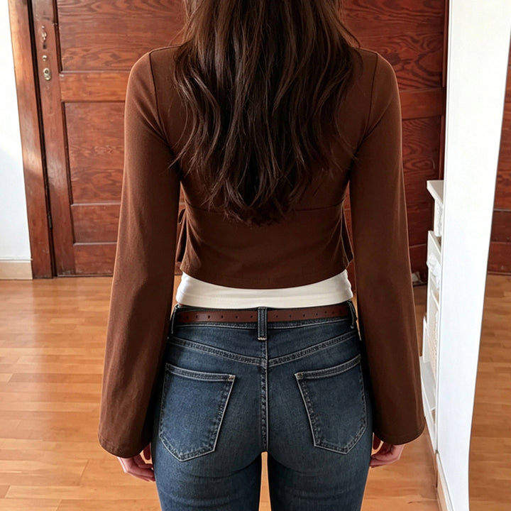 Damen Wickel-Peplum-Top mit Glockenärmeln Drune