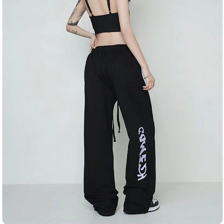 Damen nan weite Lounge-Hose mit elastischem Bund, Kordelzug und markantem Seitengrafikprint Drune