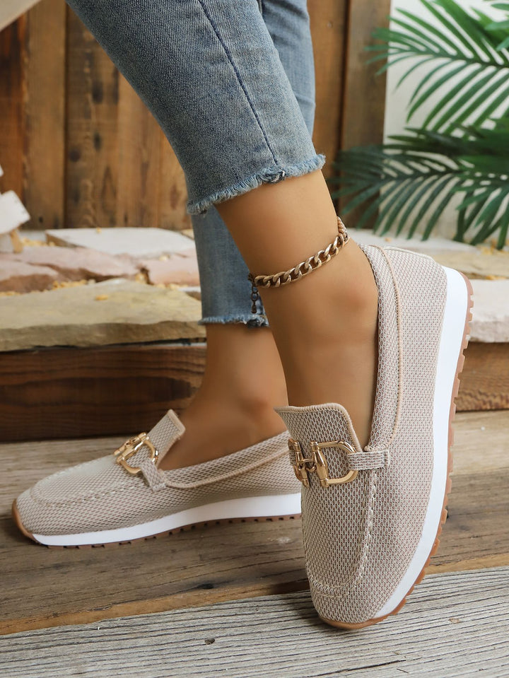 Damen Atmungsaktive Mesh-Slipper-Loafer mit goldfarbener Schnallendekor und leichter Gummisohle Drune
