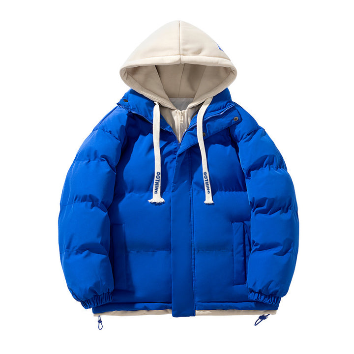 Unisex kurz geschnittene gesteppte Pufferjacke mit zweilagiger Kontrastkapuze Drune