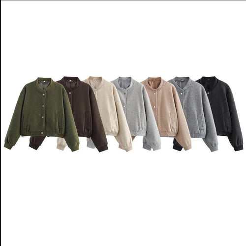 Damen 70+ kurze Wollmix‑Blousonjacke mit Reißverschluss, Hemdkragen und Pattentaschen Drune