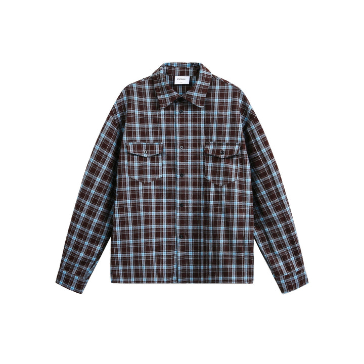 Herren Karierter Flanell-Overshirt-Jacke mit aufgesetzten Brusttaschen Drune