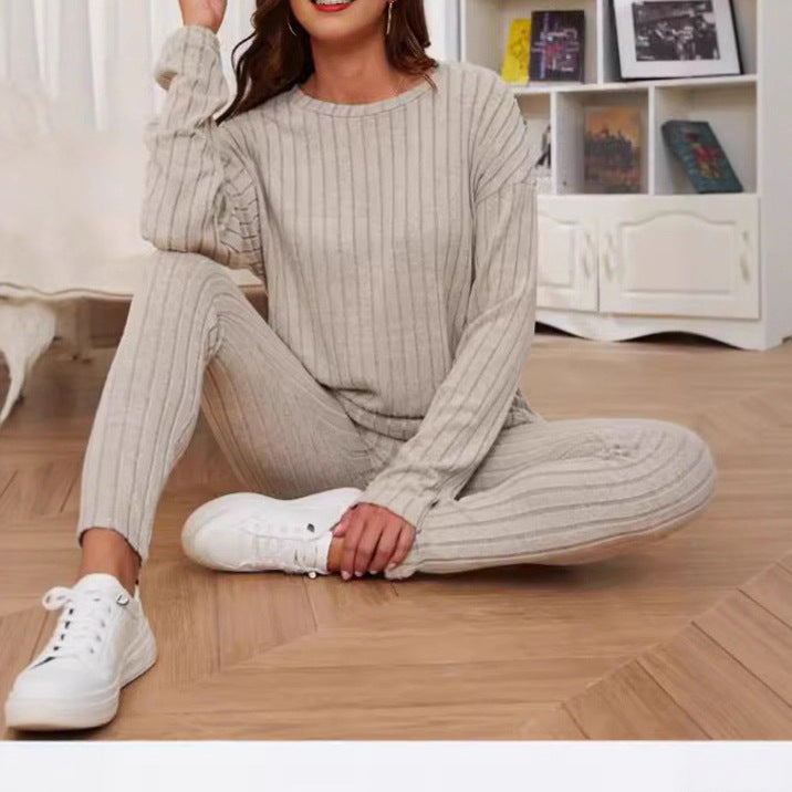 Damen lässiges Strick-Crop-Set mit weitem Schnitt Drune