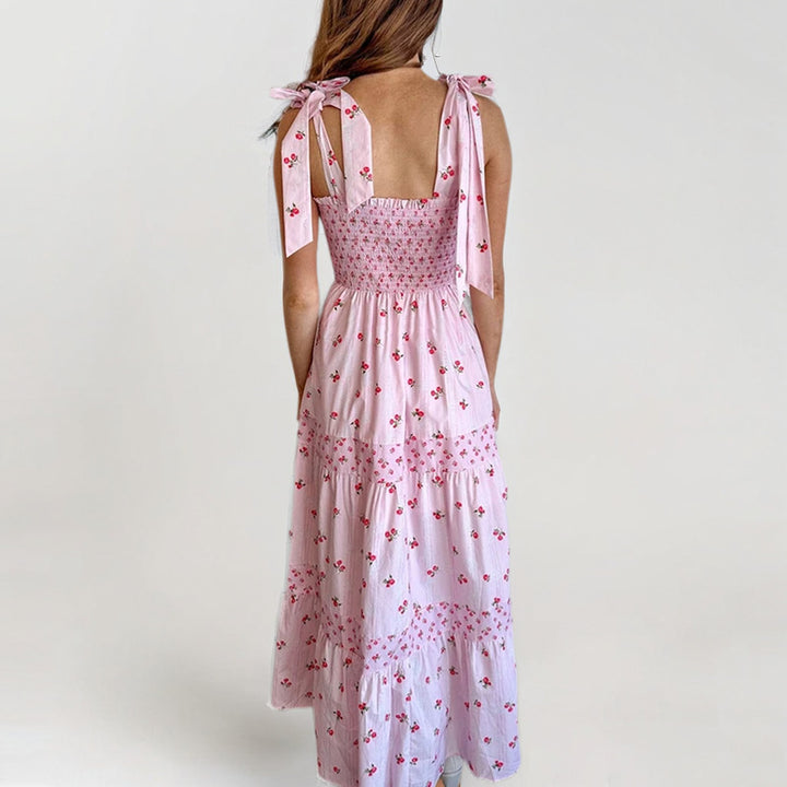 Damen Maxikleid mit romantischem Smocking-Oberteil und floralem Design Drune