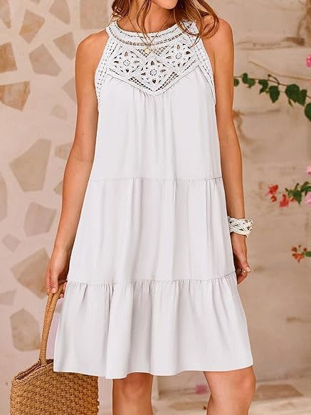 Damen Luftiges Sommerkleid mit Spitzenbesatz und weit geschnittenem Saum Drune
