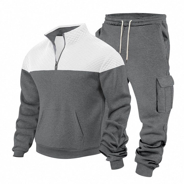Herren Freizeit-Trainingsanzug mit Steppkragen und Cargo-Jogger Drune