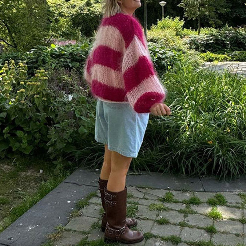 Damen Strickpullover mit oversized Schnitt und farbigen Blockstreifen Drune
