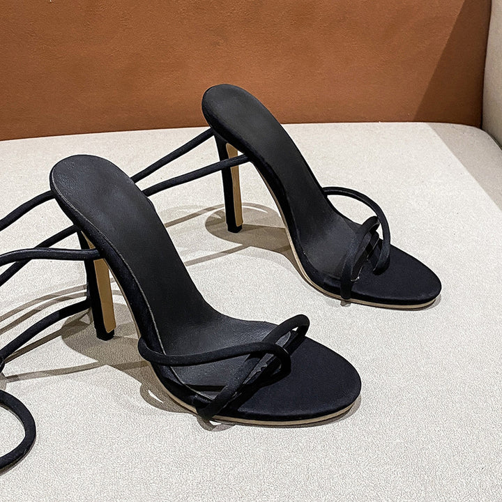 Damen nan Riemchen-Sandalette mit gewundenen Schnürriemen, schlankem Stilettoabsatz und gepolstertem Komfortfußbett Drune
