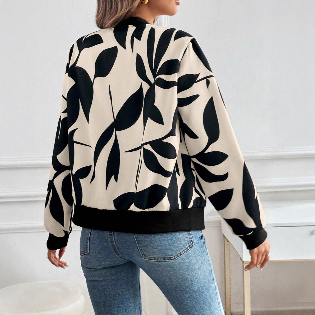 Damen Stylische Bomberjacke mit floralem Muster Drune