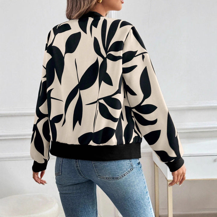 Damen Stylische Bomberjacke mit floralem Muster Drune
