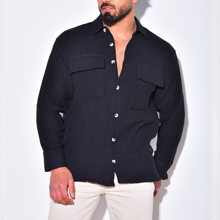 Herren Leichtes Leinenhemd mit Brusttaschen und durchgehender Knopfleiste Drune
