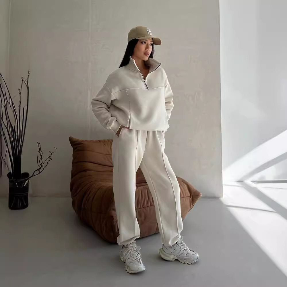 Damen lässiger Kapuzenpullover mit Reißverschluss und passenden Sweatpants Drune