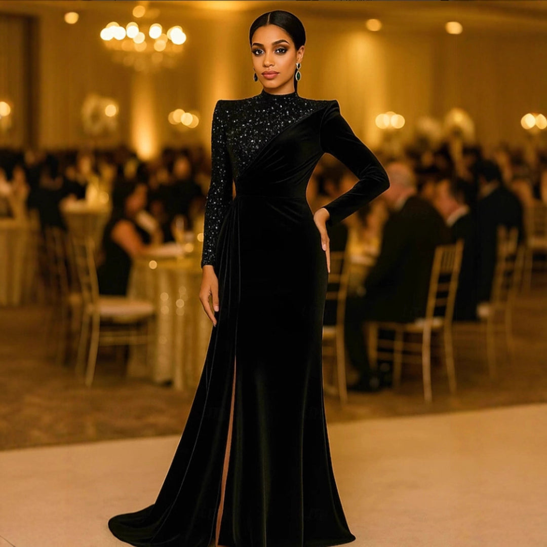 Damen Elegantes Abendkleid mit schimmerndem Oberteil und raffinierter Drapierung Drune