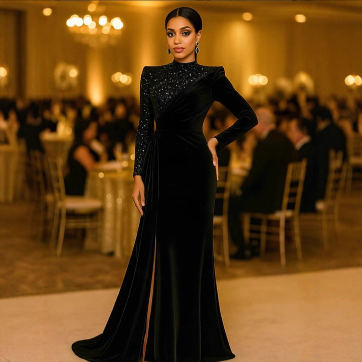 Damen Elegantes Abendkleid mit schimmerndem Oberteil und raffinierter Drapierung Drune