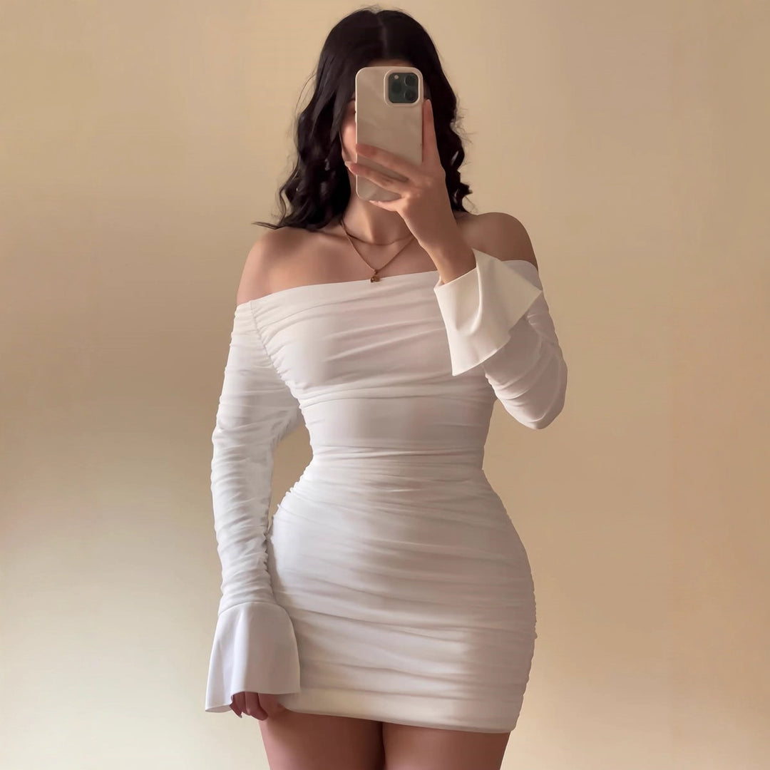 Damen Off-Shoulder Minikleid mit Rüschendetails und figurbetontem Schnitt Drune