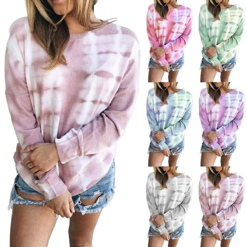 Damen Lockeres Batik-Sweatshirt mit Rundhalsausschnitt, Oversize-Schnitt und Baumwollmischung Drune