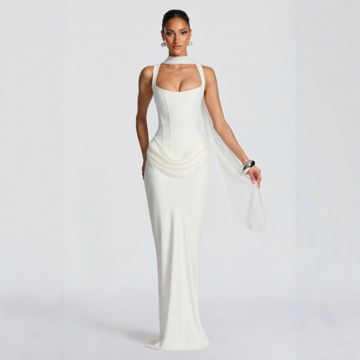 Damen Elegantes Maxi-Kleid mit raffinierten Drapierungen Drune