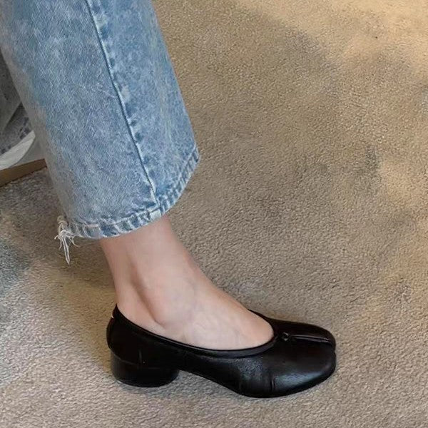 Damen Ballerinas mit spezieller Zehenöffnung und komfortablem Blockabsatz Drune