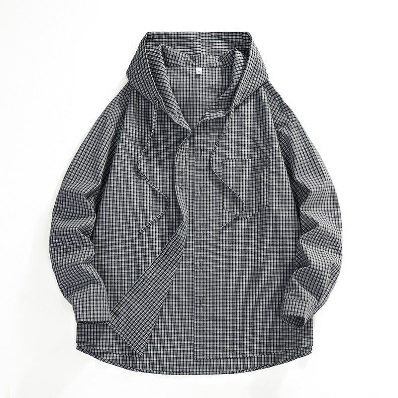Herren Karierter Overshirt-Hoodie aus Baumwollmix mit Kapuze & Relaxed-Fit Drune