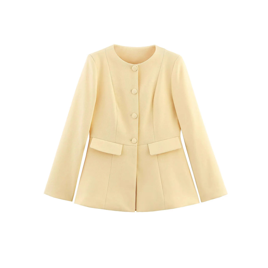 Damen nan taillierter Blazer mit Rundhalsausschnitt, verdeckter Knopfleiste, Pattentaschen und taillierter Kellerfalte Drune
