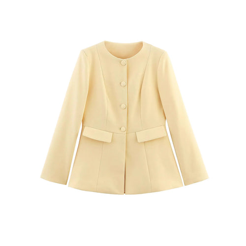 Damen nan taillierter Blazer mit Rundhalsausschnitt, verdeckter Knopfleiste, Pattentaschen und taillierter Kellerfalte Drune
