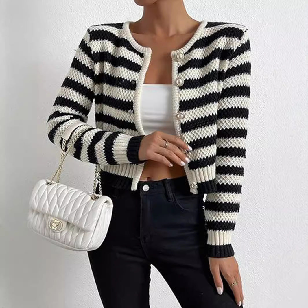 Damen gestreifte Strickjacke mit dekorativen Knöpfen Drune