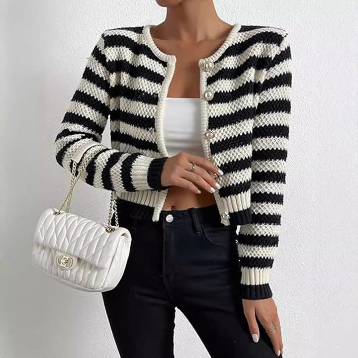 Damen gestreifte Strickjacke mit dekorativen Knöpfen Drune