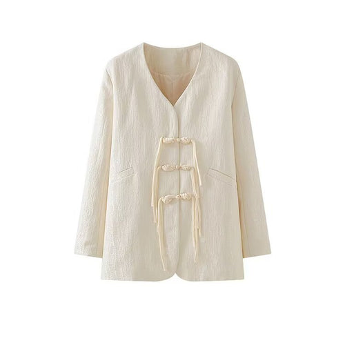 Damen elegante Jacke mit kunstvollen Knotendetails Drune