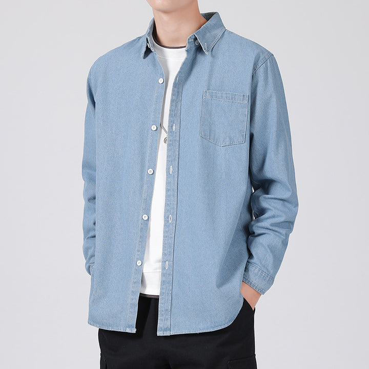 Herren Leichtes Baumwoll-Denim-Hemd mit Brusttasche und Relaxed-Fit Drune