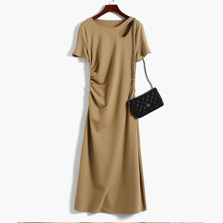 Damen Maxikleid mit asymmetrischem Cut-Out, seitlicher Raffung und fließender A‑Linie Drune