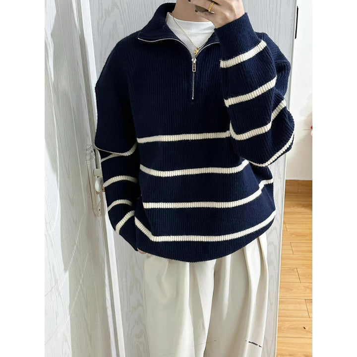 Damen Oversized Pullover mit Reißverschluss Drune