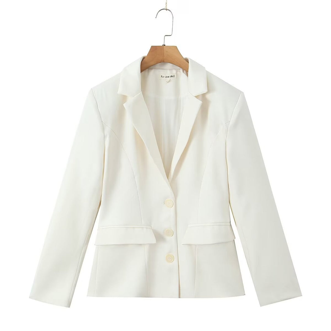 Damen nan taillierter Einreihiger Blazer mit Wiener Nähten, Pattentaschen und dekorativen Knöpfen Drune