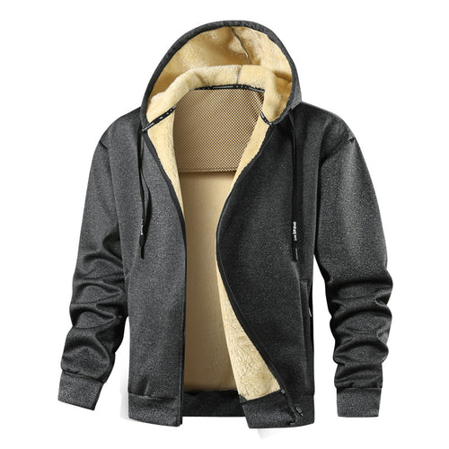 Herren Kapuzen-Sweatjacke mit wärmender Teddy-Innenfütterung, Zwei-Wege-Reißverschluss & gerippten Bündchen Drune