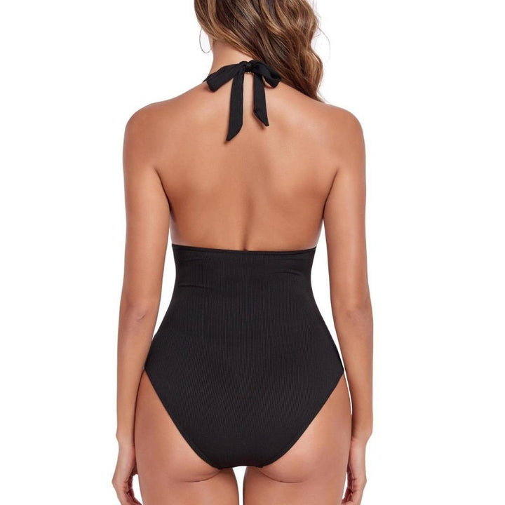 Damen Einteiler Badeanzug mit elegantem V-Ausschnitt und modischem Rüschendesign Drune
