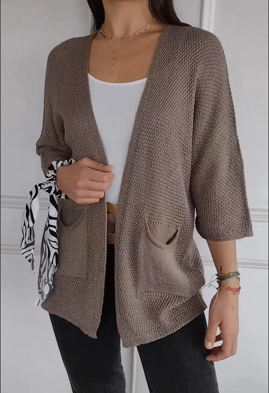 Damen luftiger Strick-Cardigan mit Taschen und weitem Schnitt Drune
